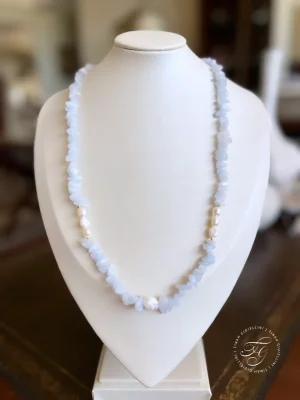 Colar Calcedônia e Pérolas Naturais