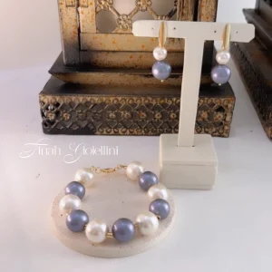 Conjunto Pérolas Shell pulseira e brinco