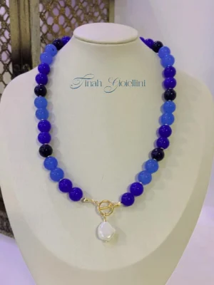 Colar Ágatas Azuis com Pérolas Shell