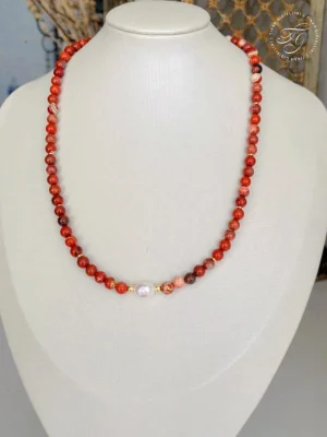 Colar Jaspe Vermelho e Pérola Natural