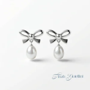 Brinco de ródio e pérolas naturais