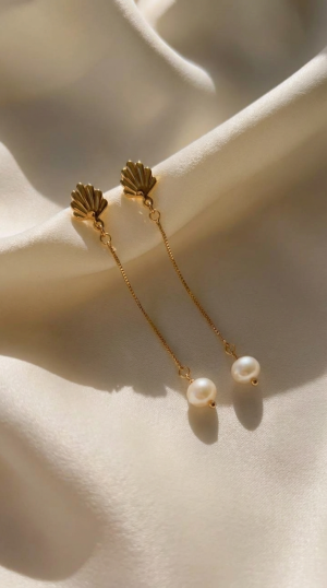 Brinco longo Concha e Pérola Natural